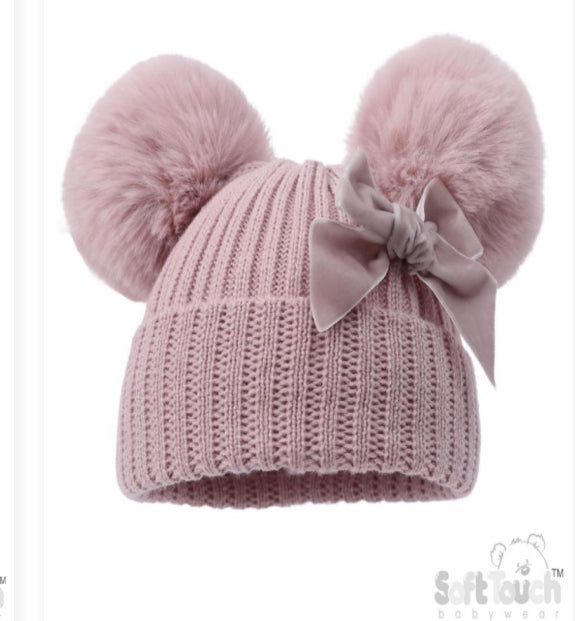 Velvet Bow Pom Pom Hats