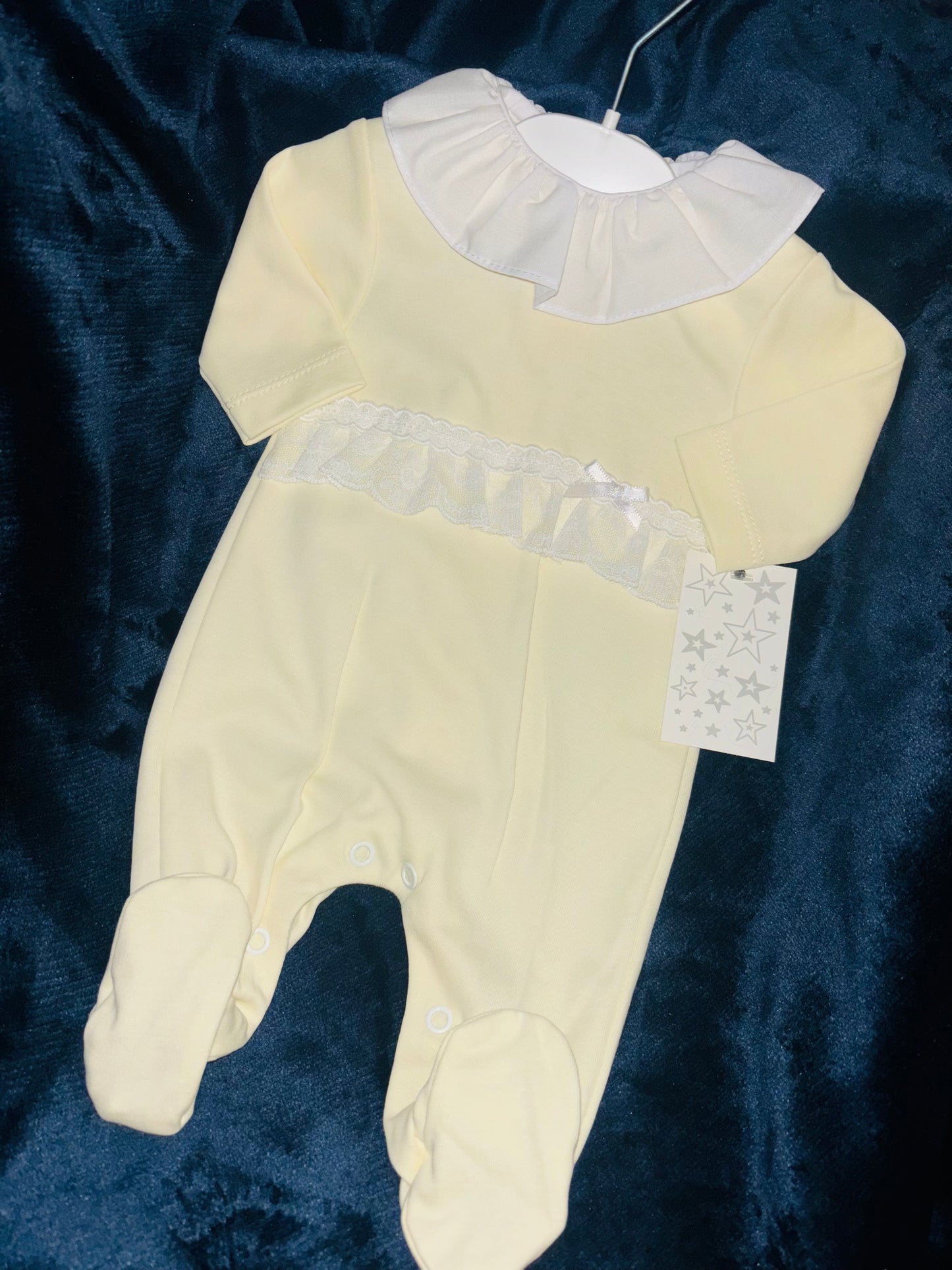 Lemon Cotton Babygrow with Lace