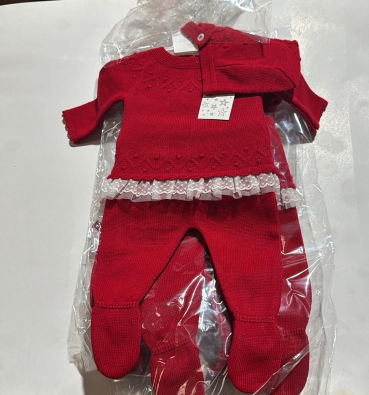 3pc Knitted Set with Lace Trim