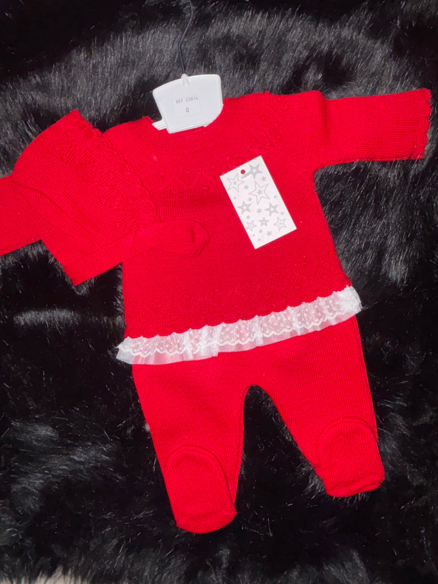 3pc Knitted Set with Lace Trim