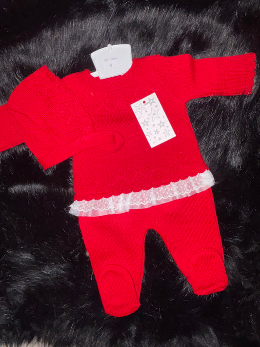 3pc Knitted Set with Lace Trim