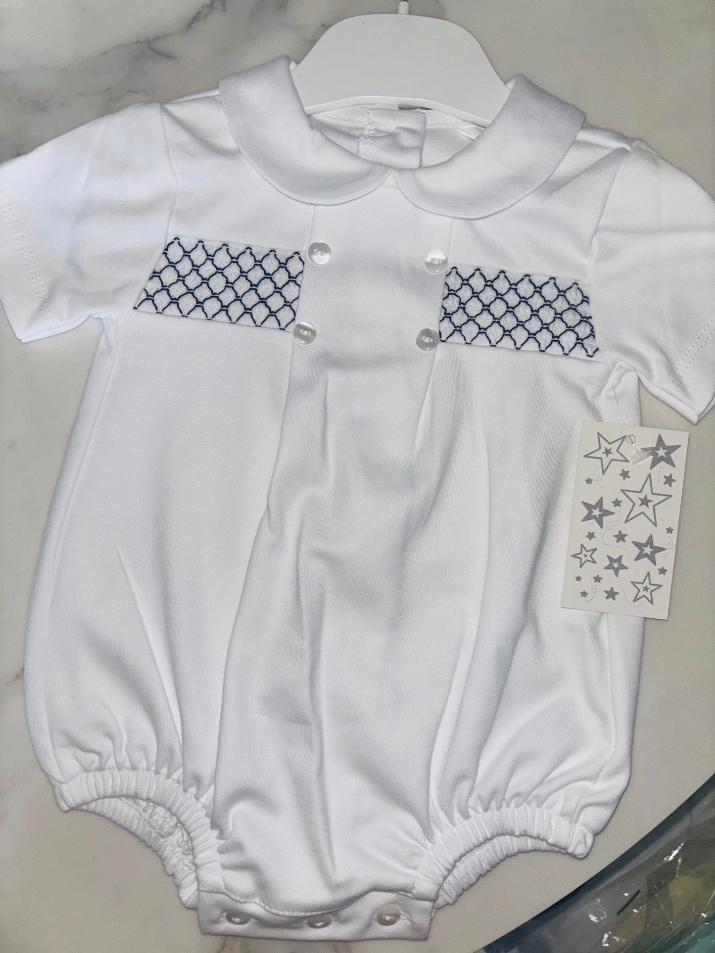 Round Collar Romper with Skock Detailing