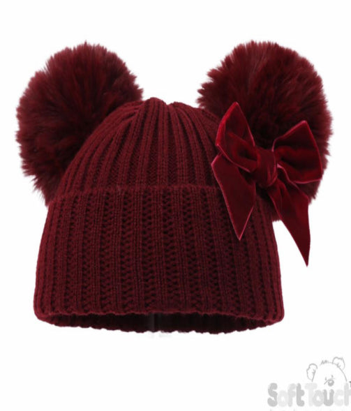 Velvet Bow Pom Pom Hats