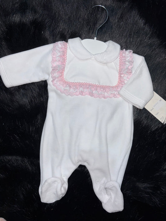 Pink Frilled Button Up Back Babygrow