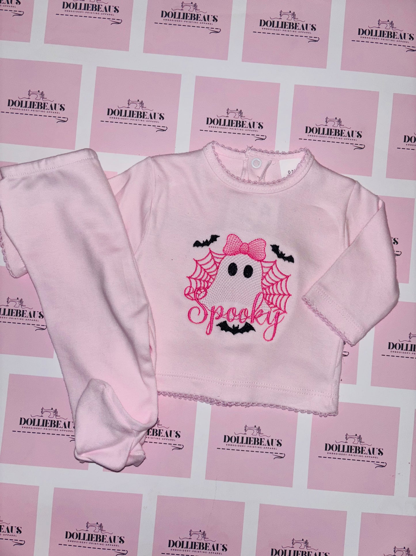 Spooky Ghost 2pc Embroidery Outfits