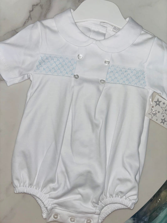 Round Collar Romper with Skock Detailing