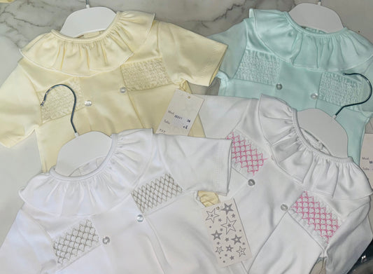 Frill Neck Romper with Smock Detailing