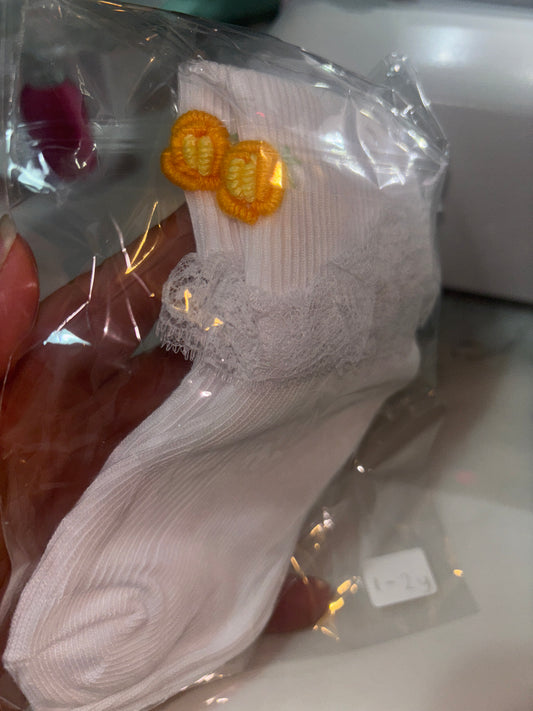 Orange & Lemon Rose Hand Embroidered Frill Socks 1-2y