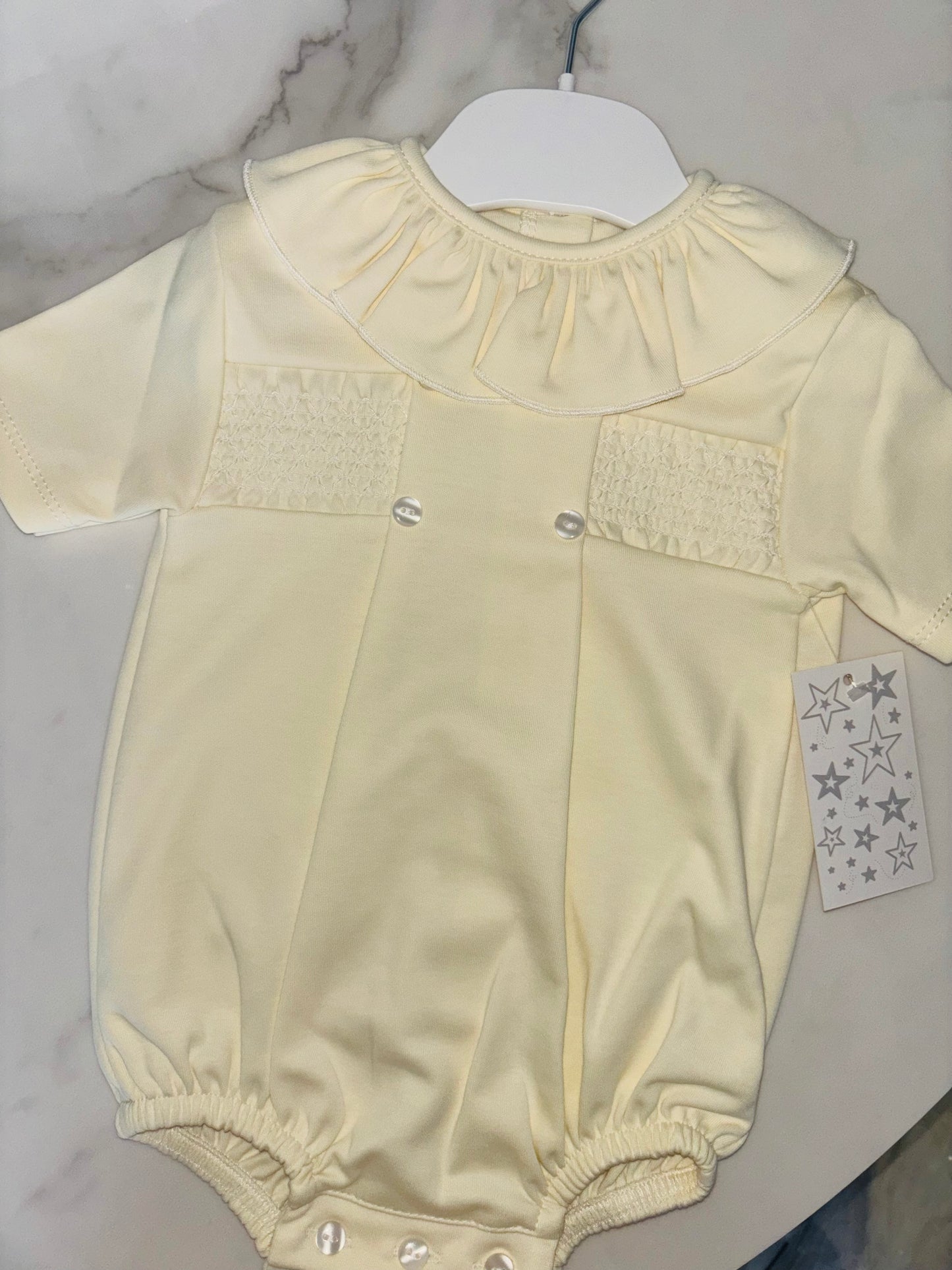 Frill Neck Romper with Smock Detailing