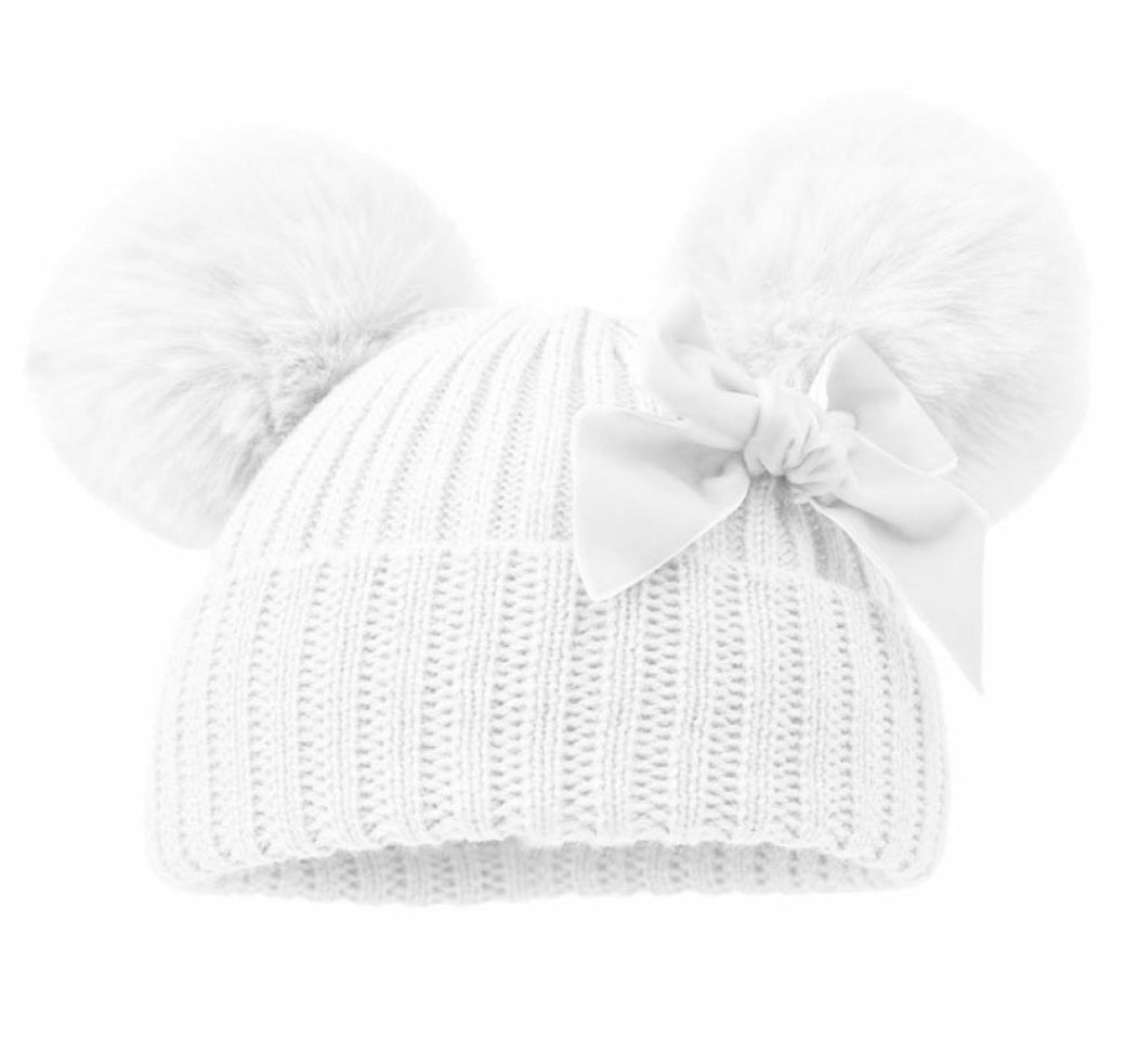 Velvet Bow Pom Pom Hats