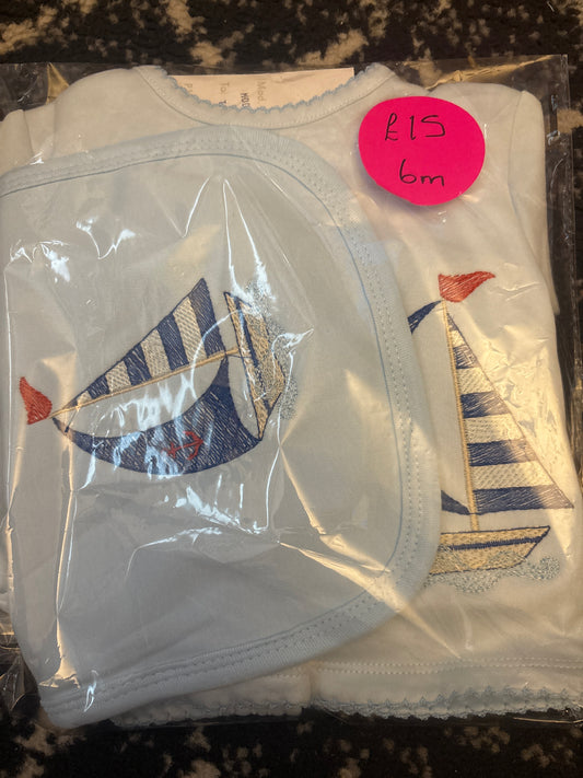 Sail Boat 2pc outfit & Bib Set - Size 6m