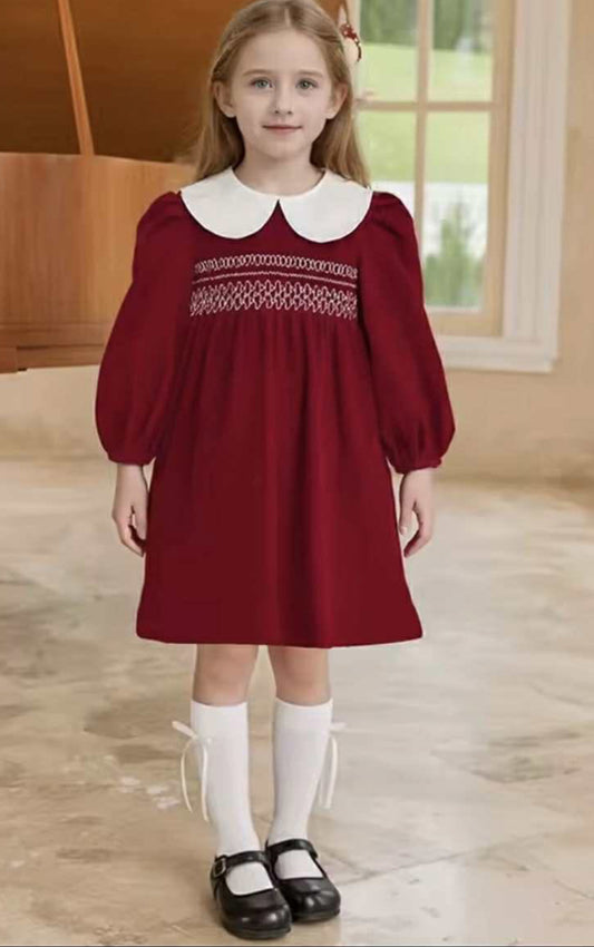 Red Velvet Smocked Dress