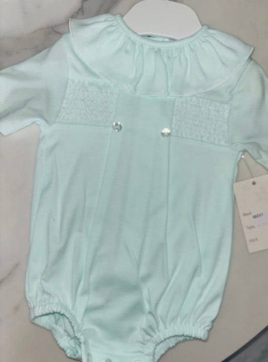 Frill Neck Romper with Smock Detailing