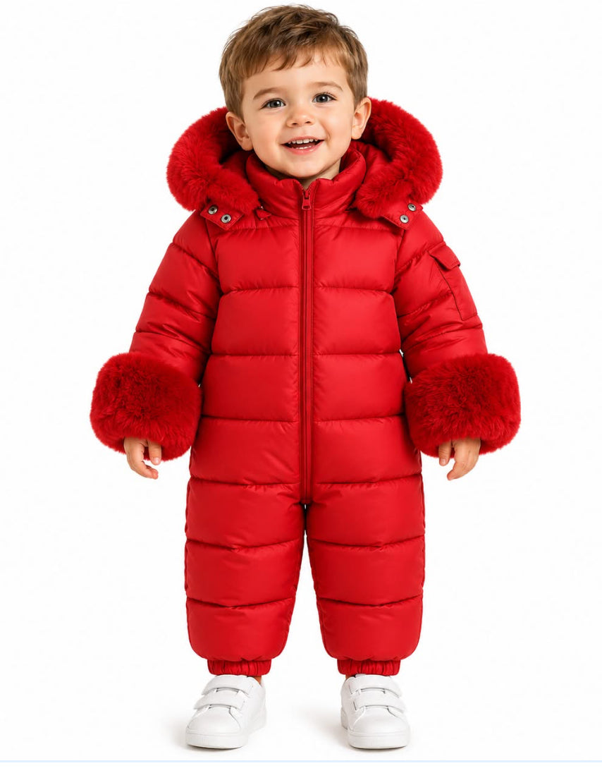 Unisex Faux Fur Hooded Snowsuit