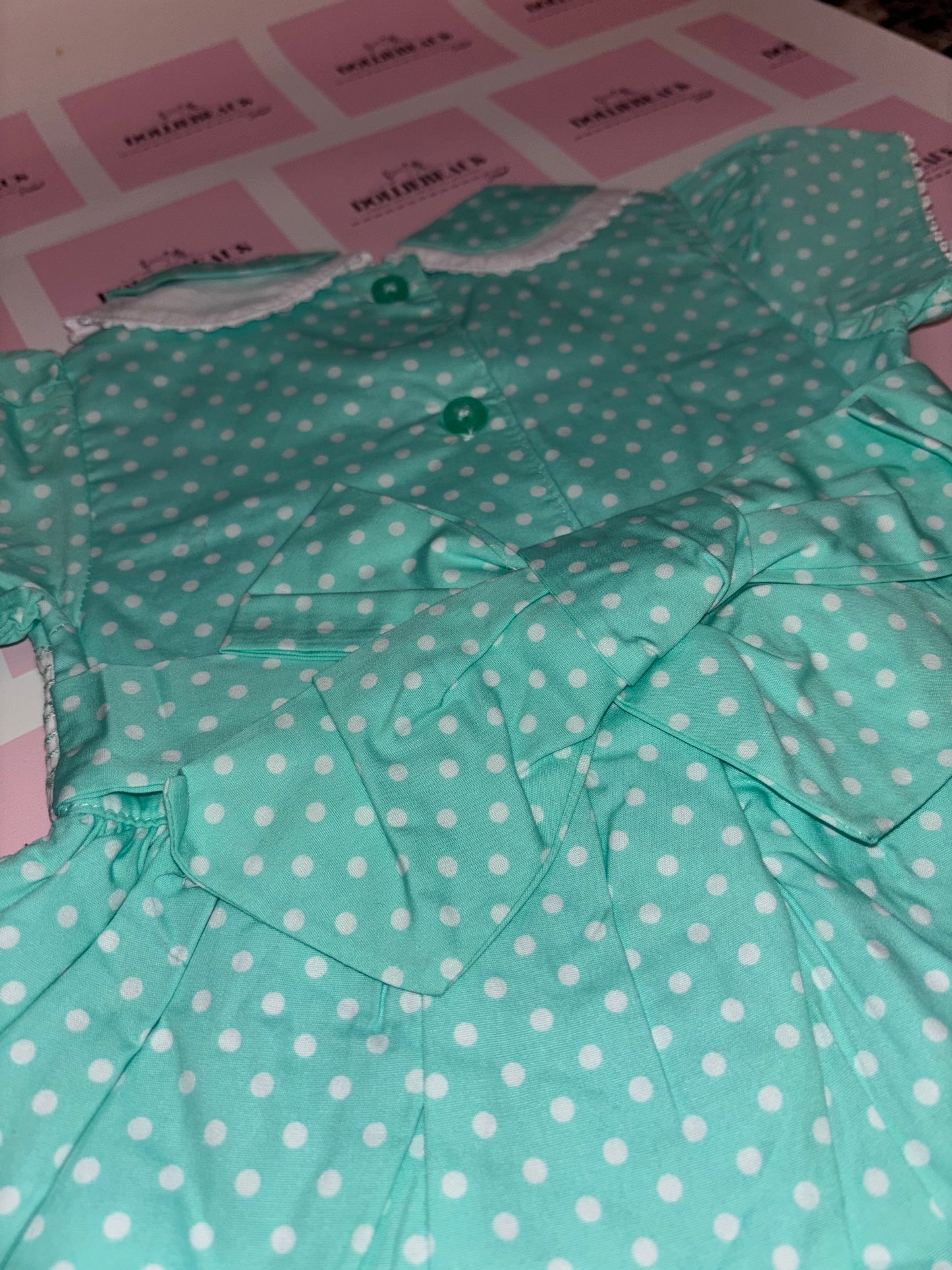Mint Smocked Polka Dot Dress Set