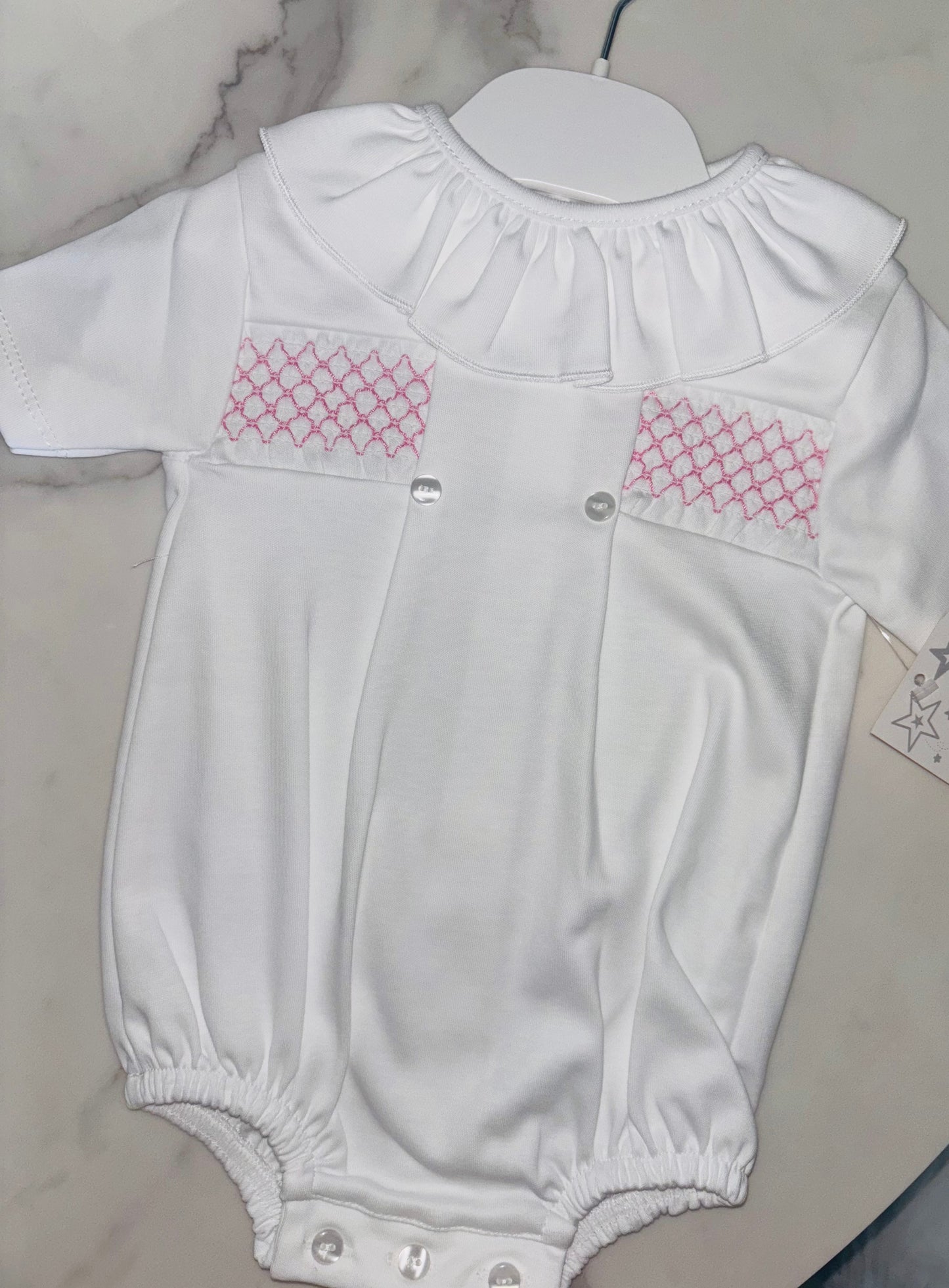 Frill Neck Romper with Smock Detailing