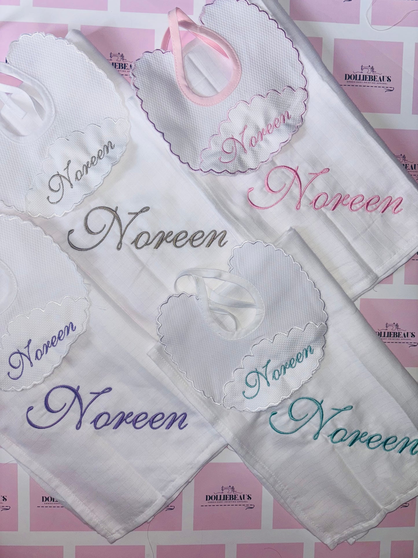 Dollie Beaus Personalised Bibs & Muslins - Set of 4