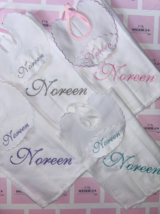 Dollie Beaus Personalised Bibs & Muslins - Set of 4