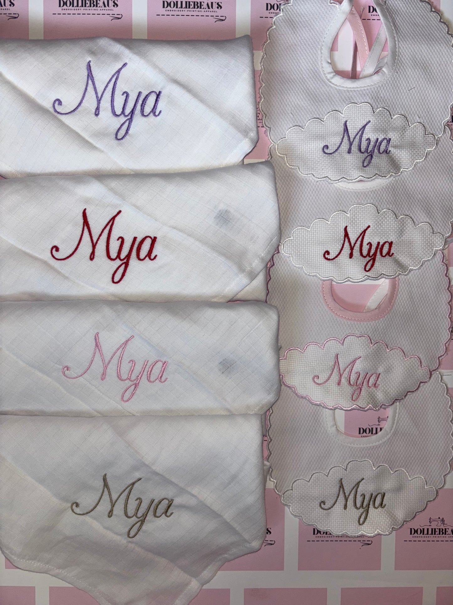 Dollie Beaus Personalised Bibs & Muslins - Set of 4