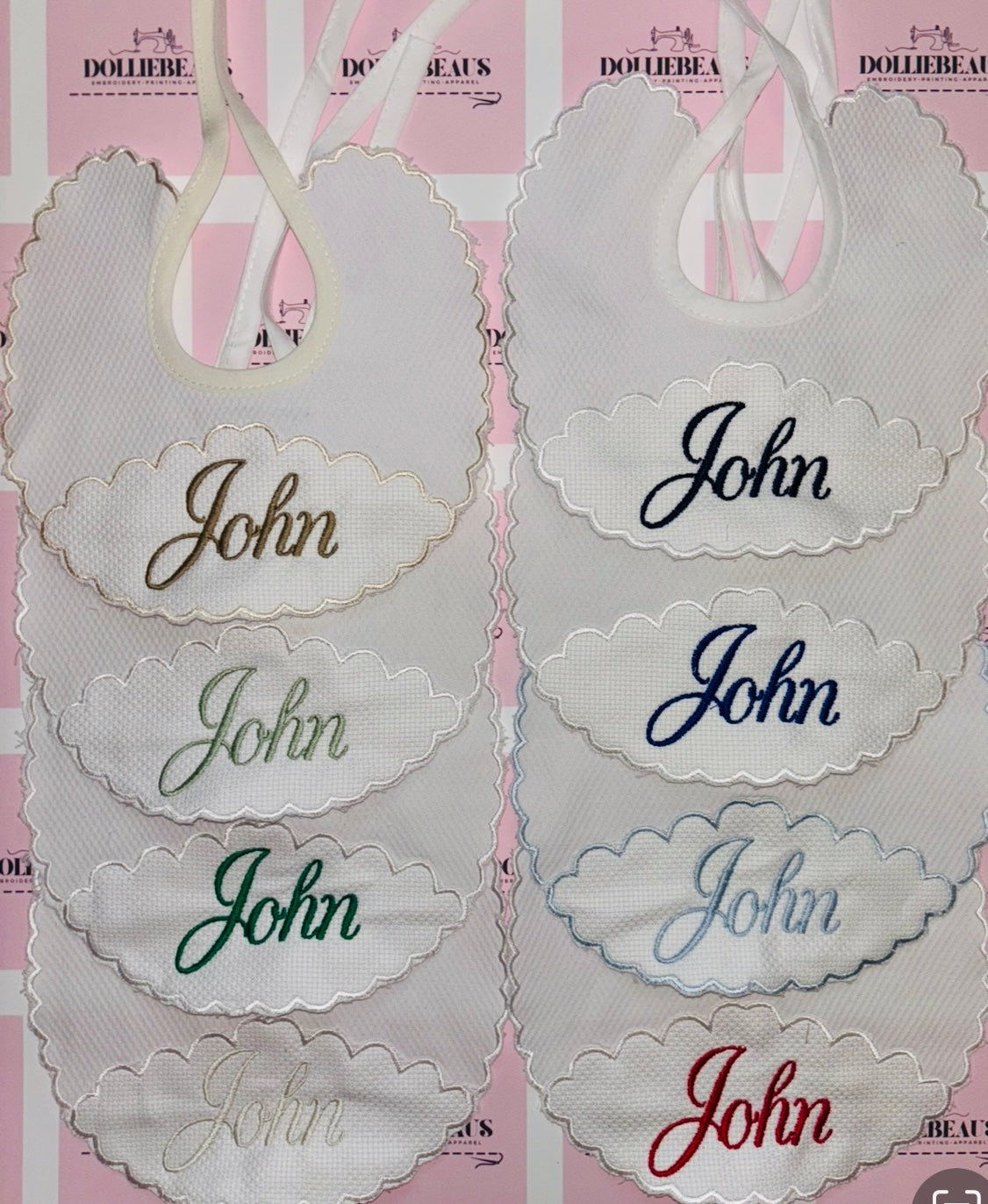 Set of 6 - Personalised Scalloped Bibs