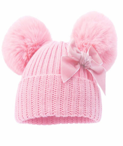 Velvet Bow Pom Pom Hats
