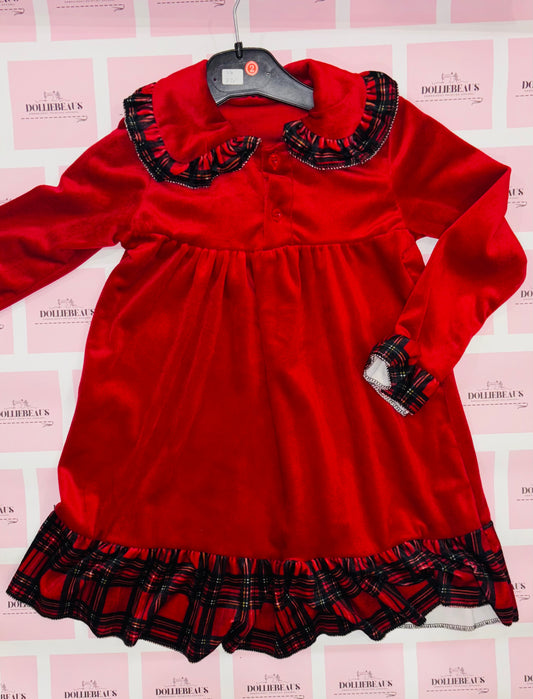 Girls Velvet Style Tartan Nightdress