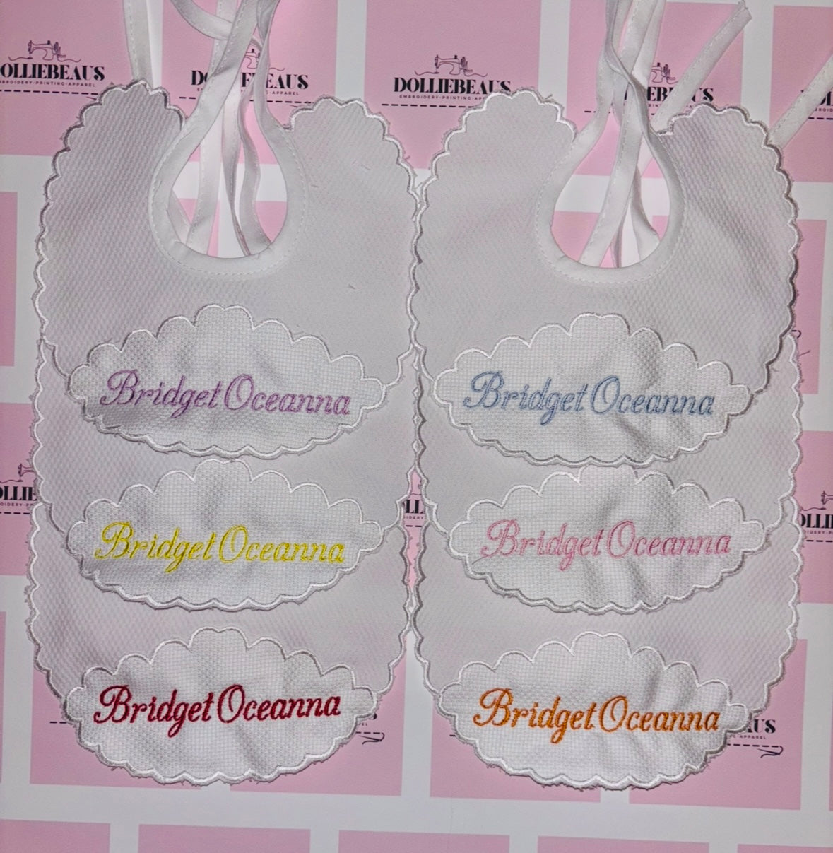 Set of 6 - Personalised Scalloped Bibs