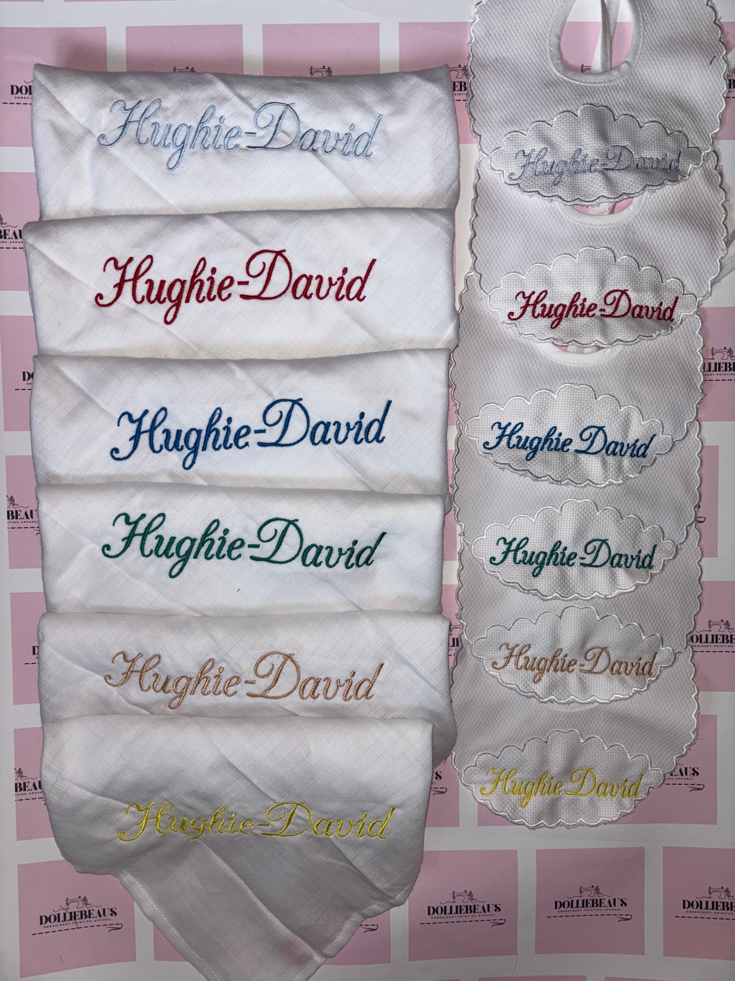 Dollie Beaus Personalised Bibs & Muslins - Set of 4
