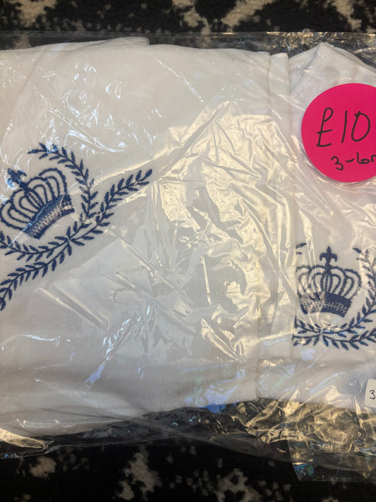 Blue Crown Babygrow & Muslin set 3-6m