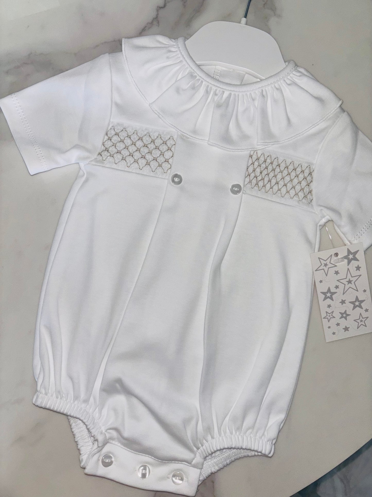 Frill Neck Romper with Smock Detailing