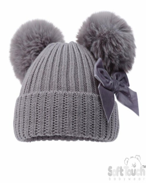 Velvet Bow Pom Pom Hats