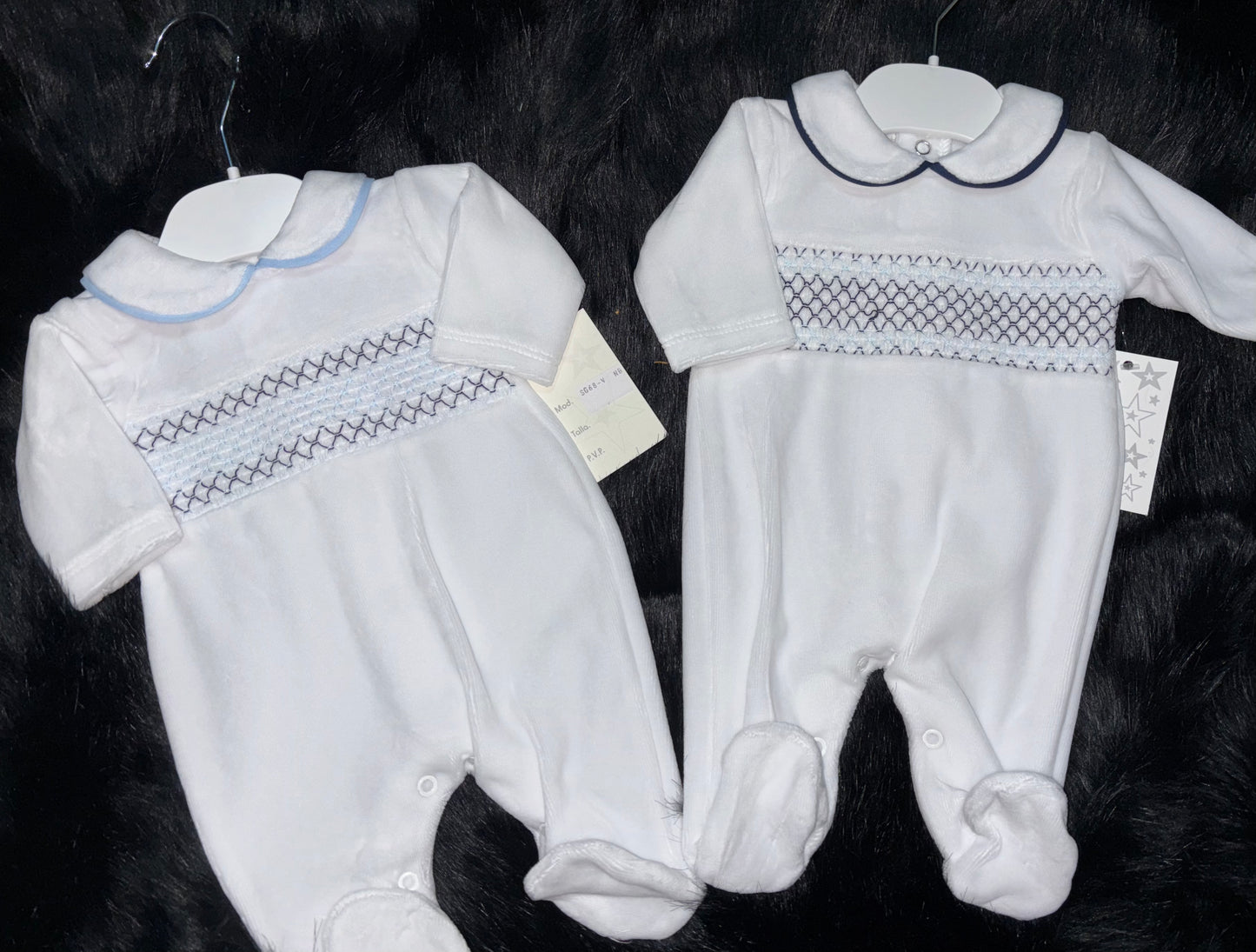 Boys Smocked Velour Babygrow