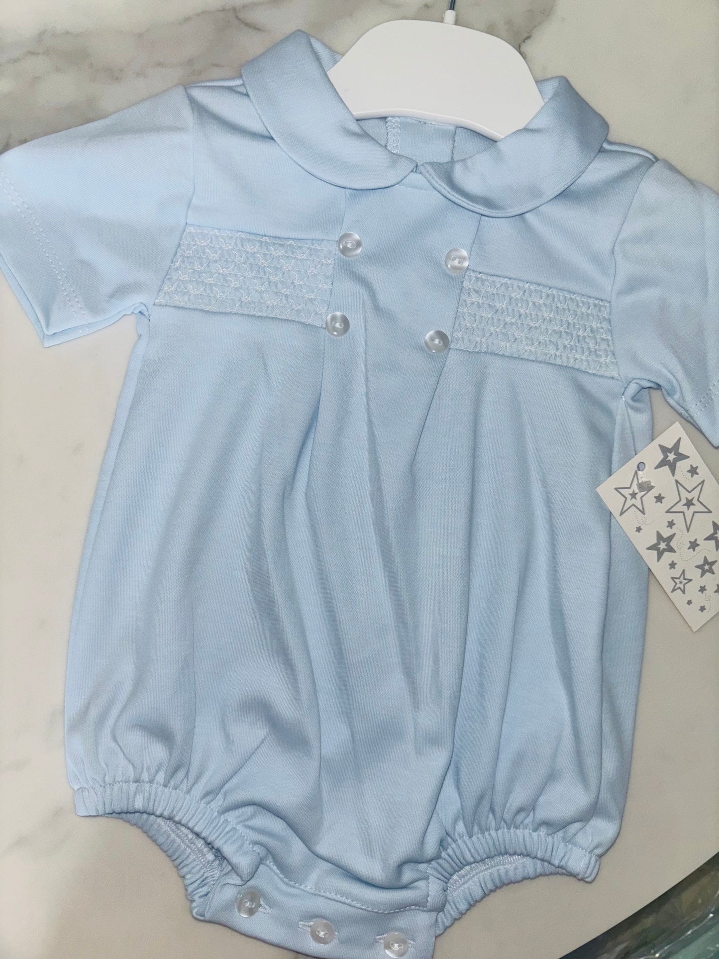Round Collar Romper with Skock Detailing