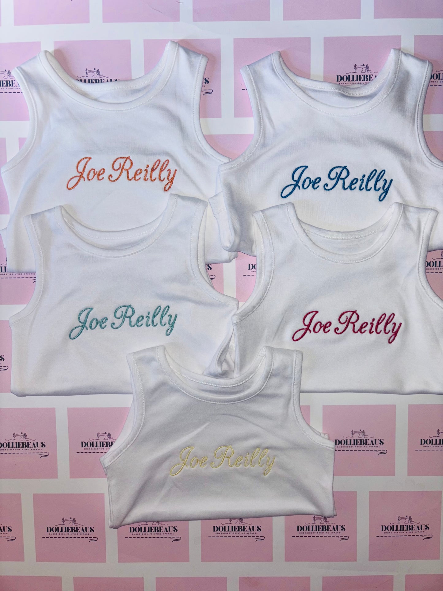 Set of 5 Personalised Name Vests - 4 styles