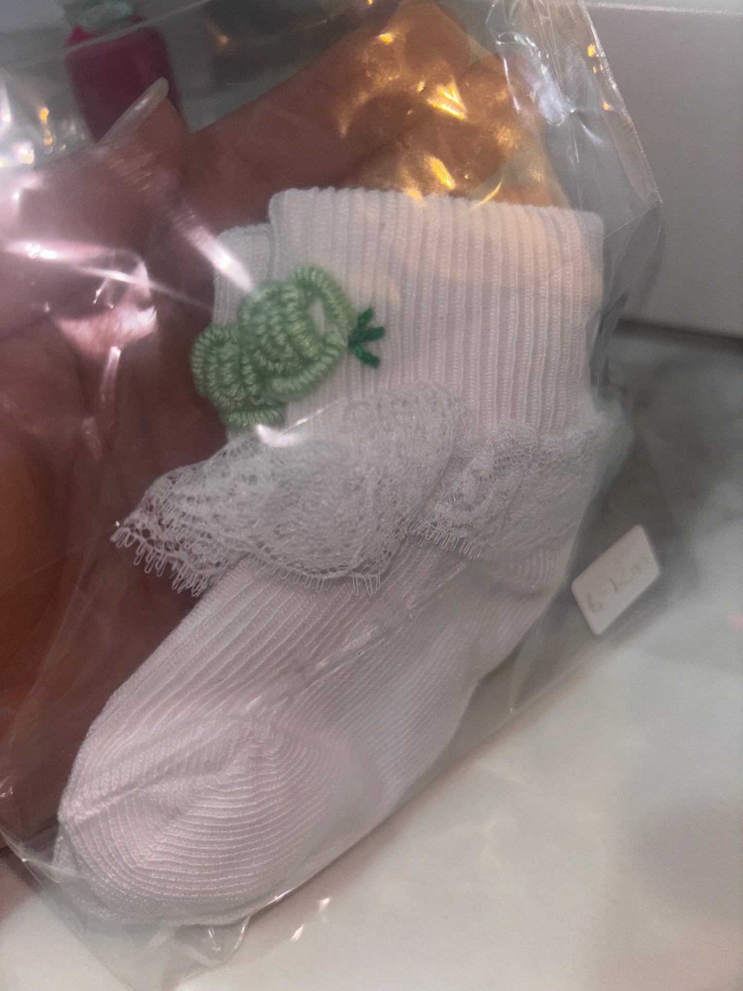 Mint Rose Hand Embroidered Frill Socks 6-12m