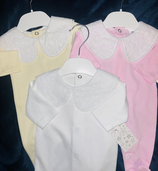 Eyelet Embroidery Collared Babygrow