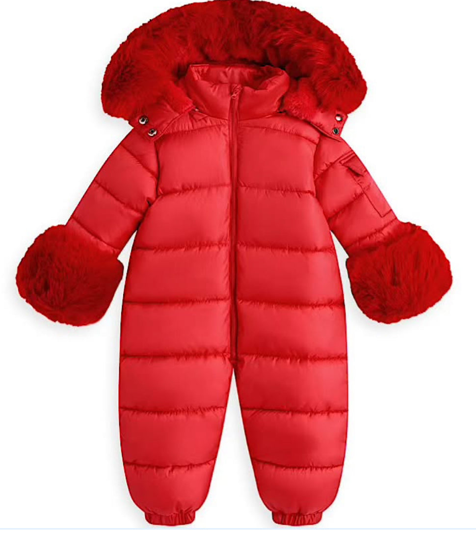 Unisex Faux Fur Hooded Snowsuit