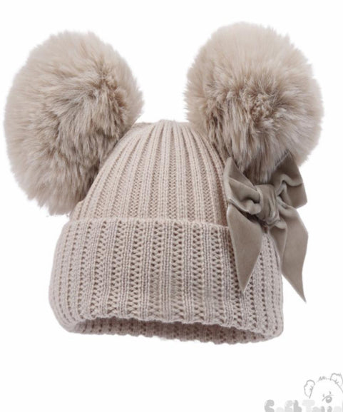 Velvet Bow Pom Pom Hats