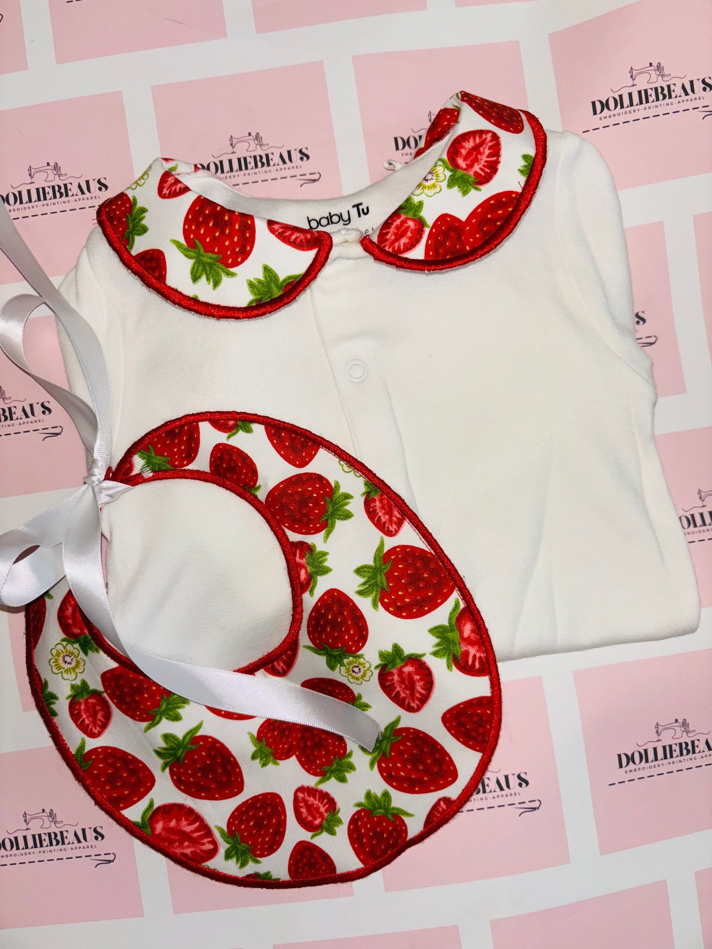 Strawberry Heaven Collared Babygrow & Bib - name can be added