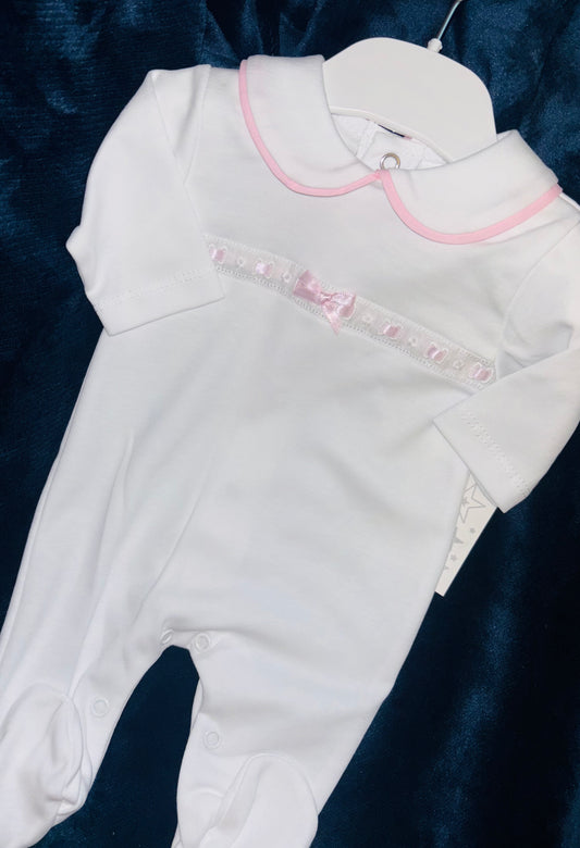 Baby Girls Ribbon and Lace Babygrow