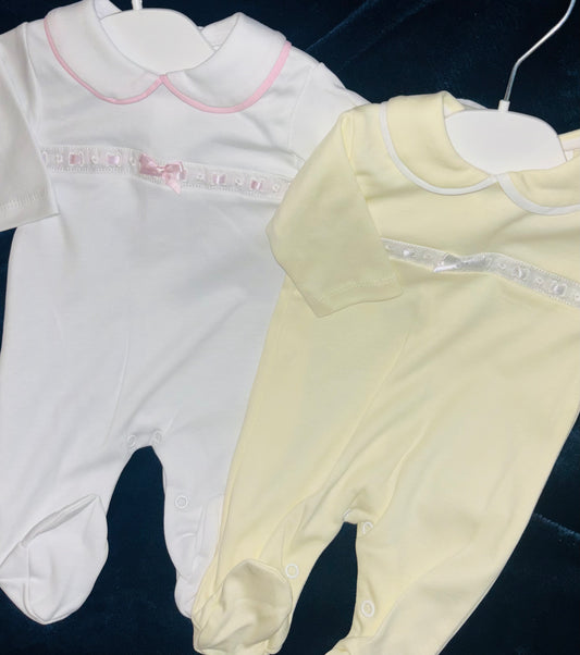 Baby Girls Ribbon and Lace Babygrow