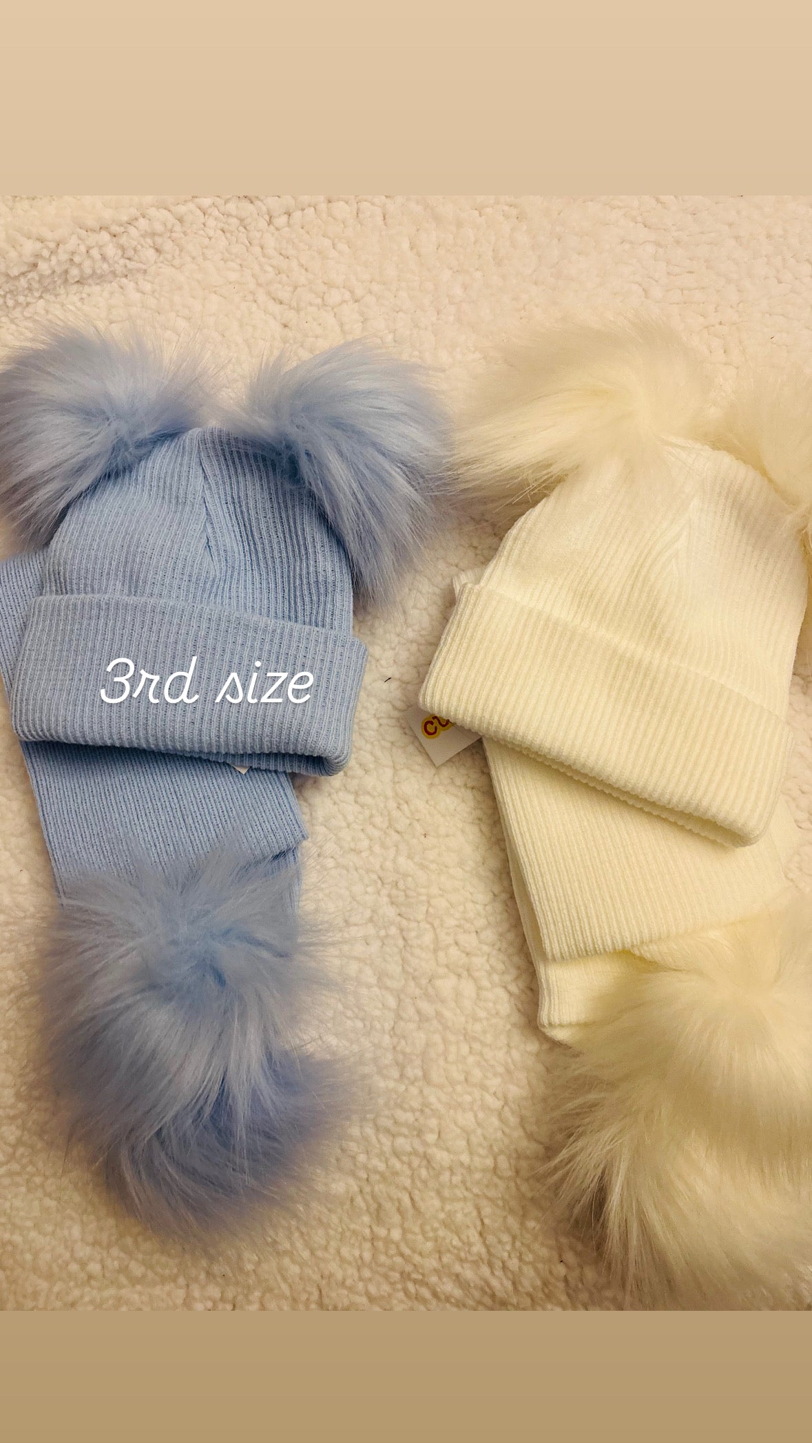 Double Pom Hat & Matching Pom Scarf - 3rd Size (approx 6m+)